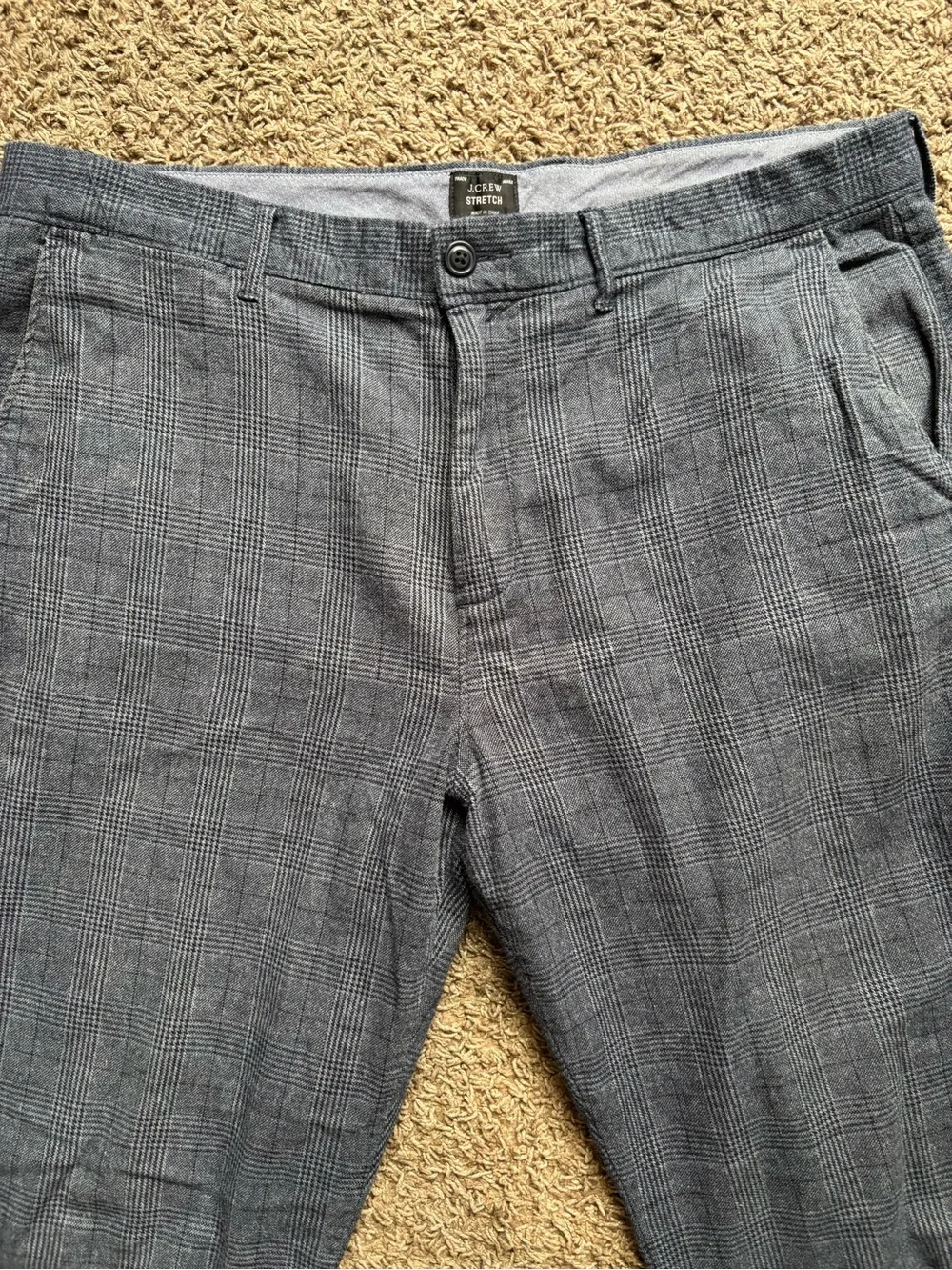 J. Crew Stretch Plaid Trousers in Dark Charcoal